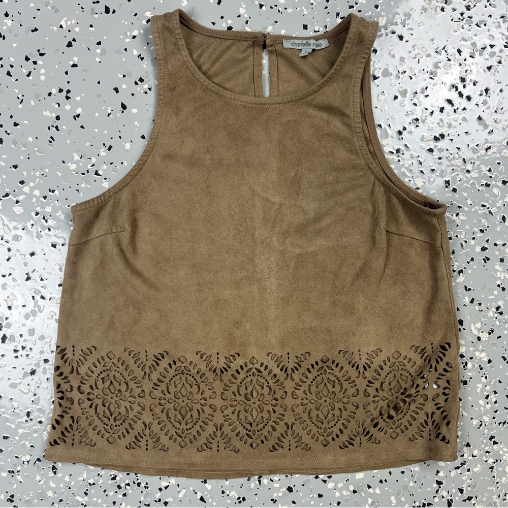 Charlotte Russe Tan Laser-Cut Boho Crop Top